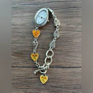 Brighton Silver Heart Bracelet Watch with Yellow Accents